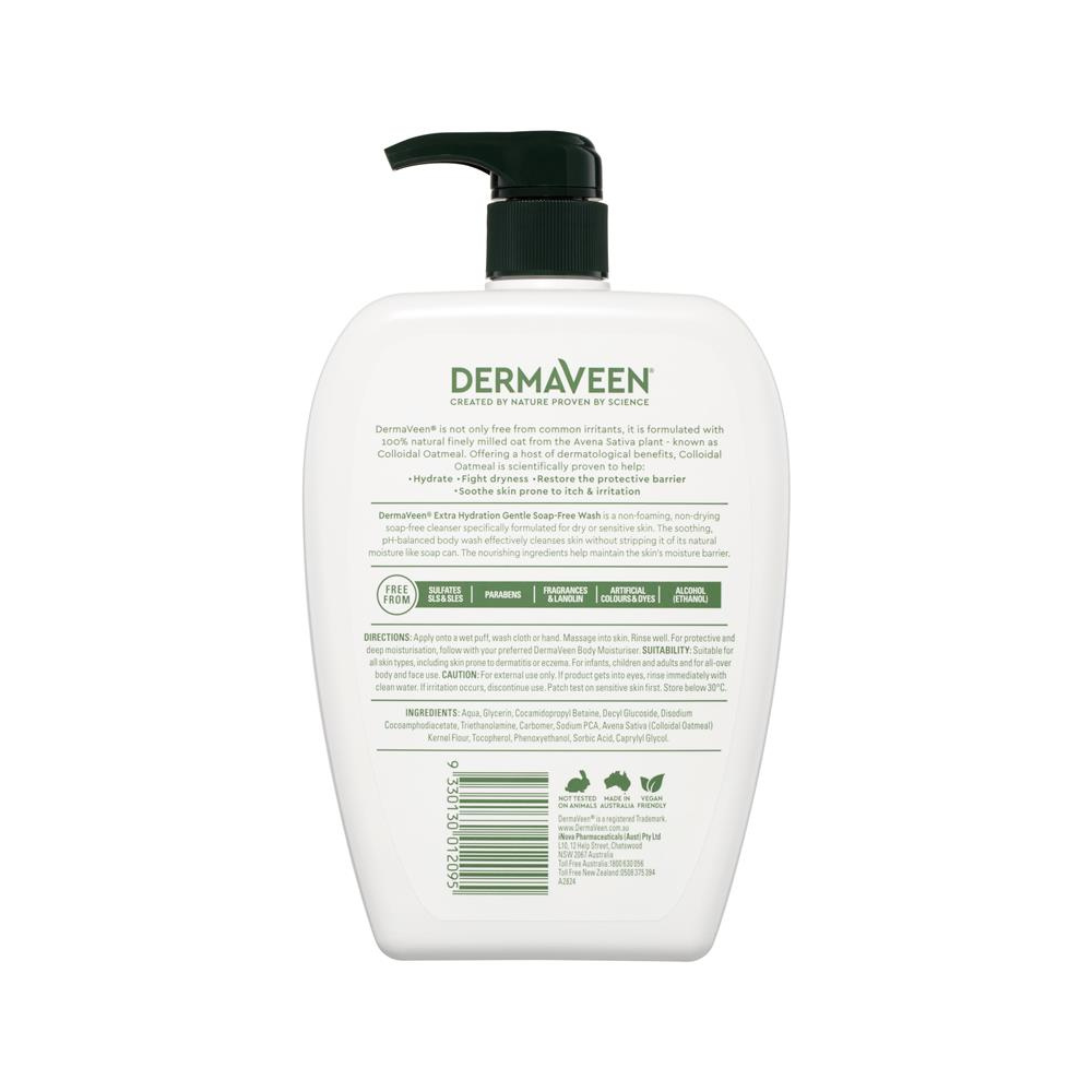 DermaVeen Extra Hydration Gentle Soap-Free Wash for Extra Dry, Itchy & Sensitive Skin 1L