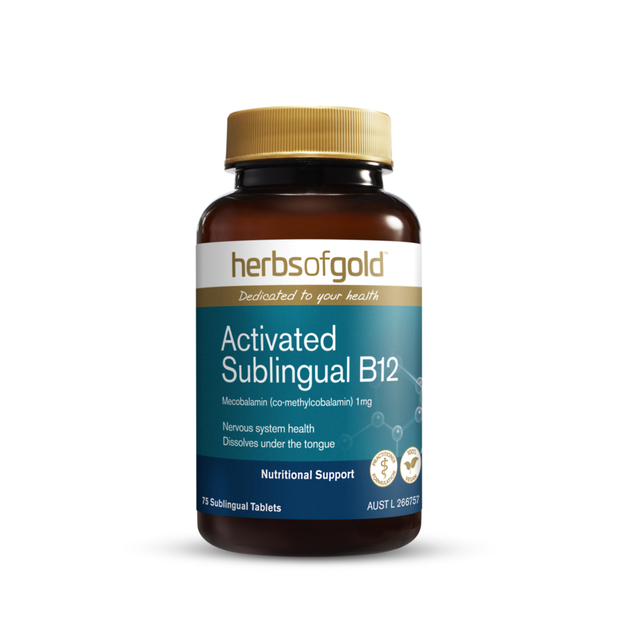 Herbs of Gold Activated Sublingual B12 75 Tablets