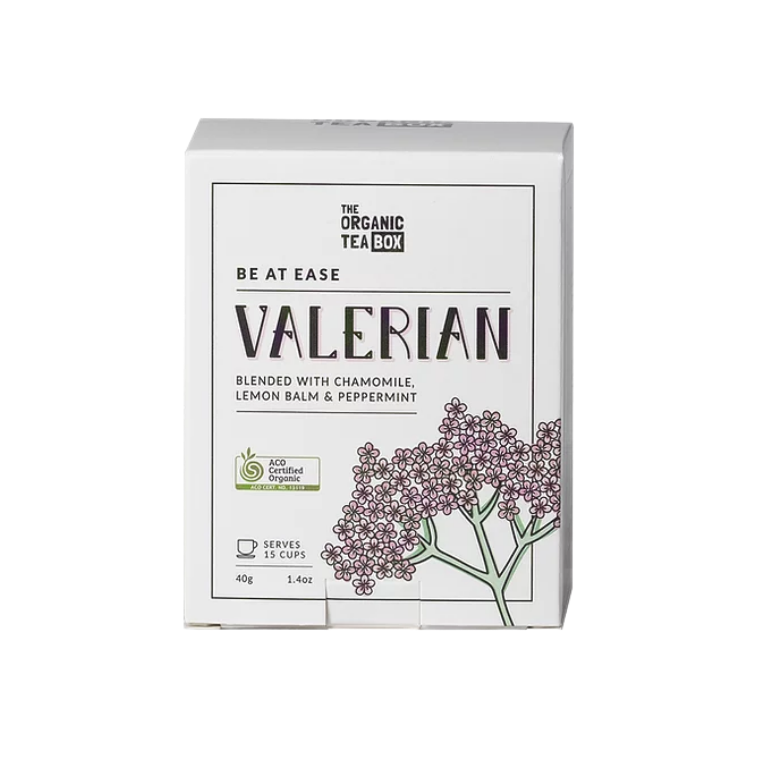 The Organic Tea Box Be At Ease - Valerian, Lemon Balm, Chamomile & Peppermint 40g