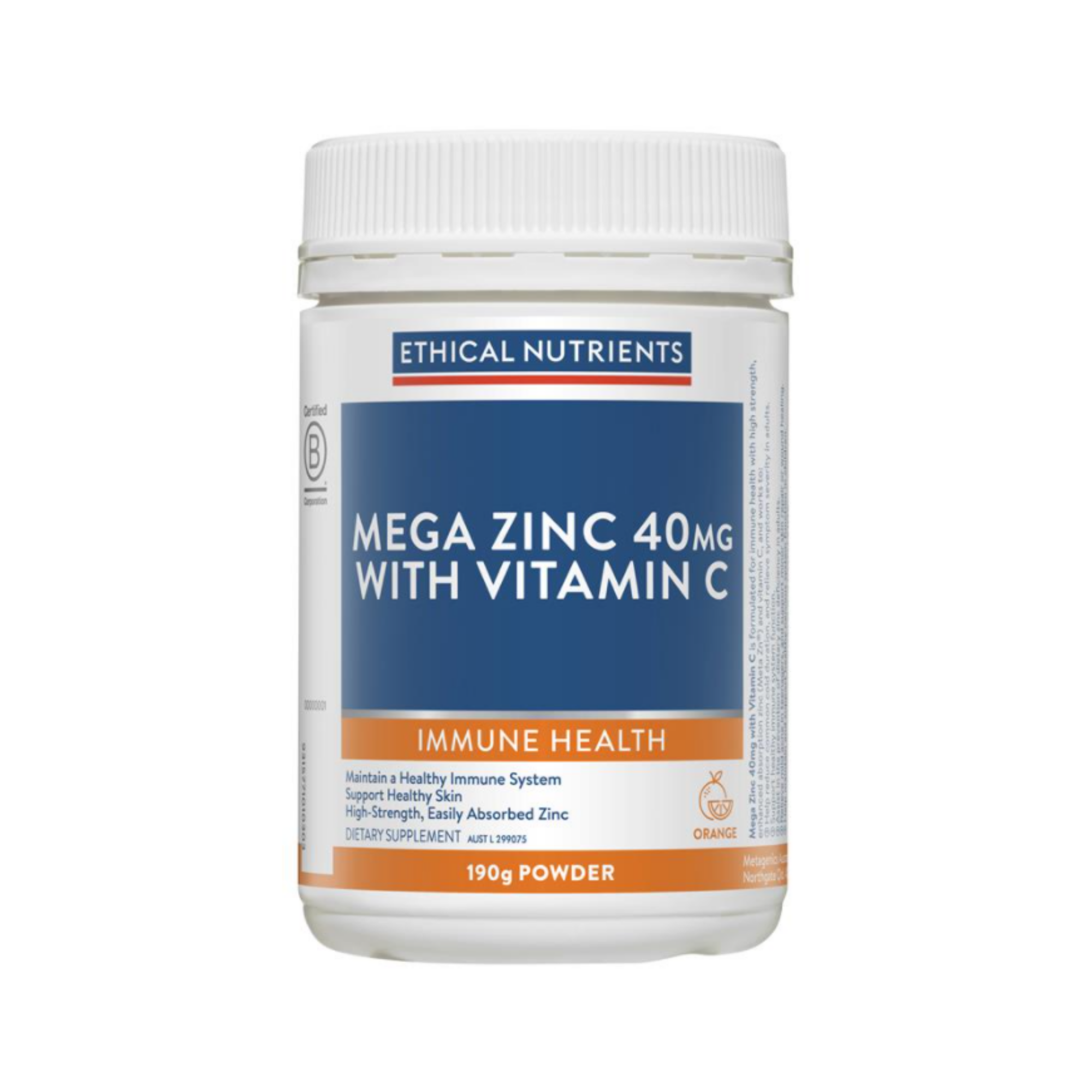 Ethical Nutrients Mega Zinc Powder 40mg (Orange) 190g