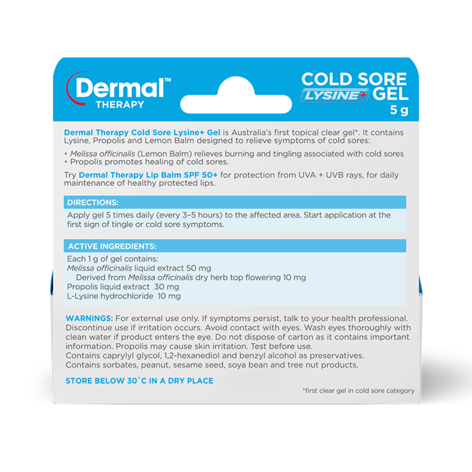 Dermal Therapy Cold Sore Lysine+ Gel 5g